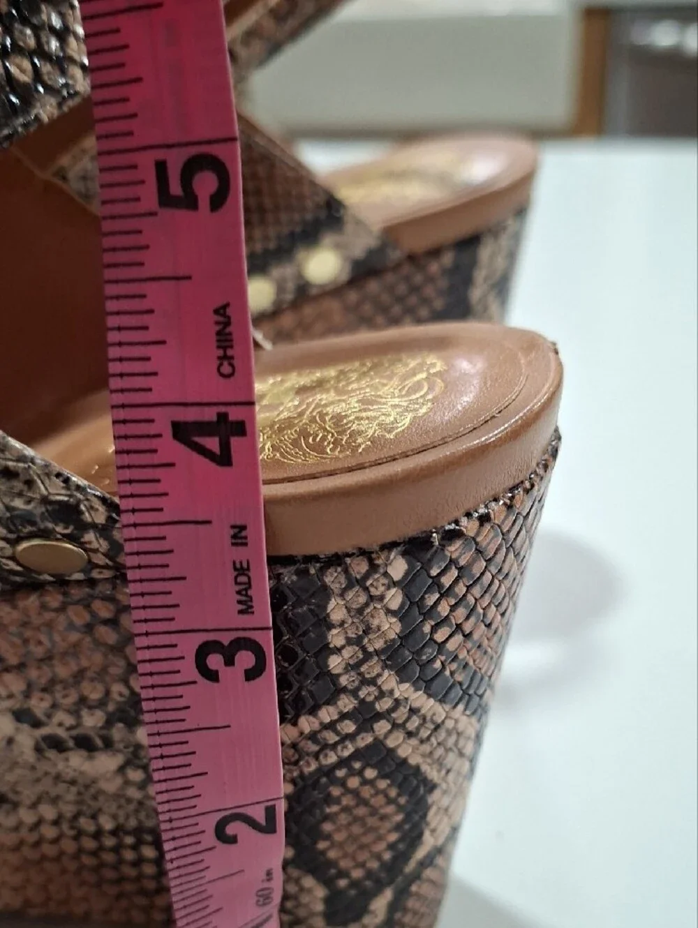 Vince Camuto Taupe Snake-Print Wedge Sandals